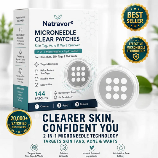 NATRAVOR® 2-in-1 Microneedle & Hydrocolloid Patch🍀| Removes Raised Moles, Acne, Flat Warts & Skin Tags | Helps Improve Wrinkles, Scars & Blemishes | Invisible Patches for Face & Body