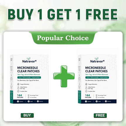 NATRAVOR® 2-in-1 Microneedle & Hydrocolloid Patch🍀| Removes Raised Moles, Acne, Flat Warts & Skin Tags | Helps Improve Wrinkles, Scars & Blemishes | Invisible Patches for Face & Body
