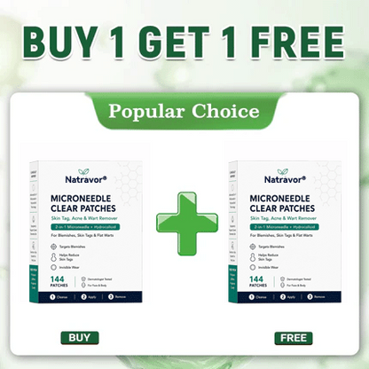 NATRAVOR® 2-in-1 Microneedle & Hydrocolloid Patch🍀| Removes Raised Moles, Acne, Flat Warts & Skin Tags | Helps Improve Wrinkles, Scars & Blemishes | Invisible Patches for Face & Body